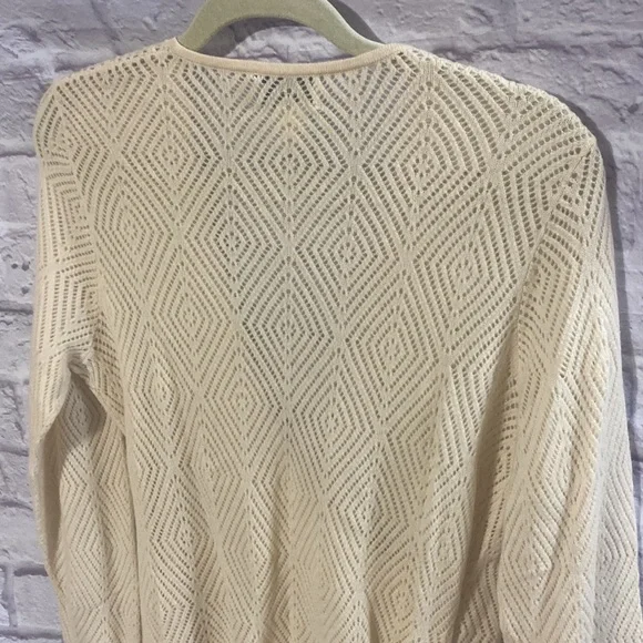 Neiman Marcus 100% Cashmere Lace Faux Wrap Beige Women’s Sweater Size XL - Picture 8 of 10